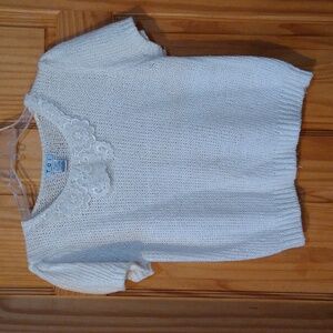 Vintage short sleeve short sweater with lace collar